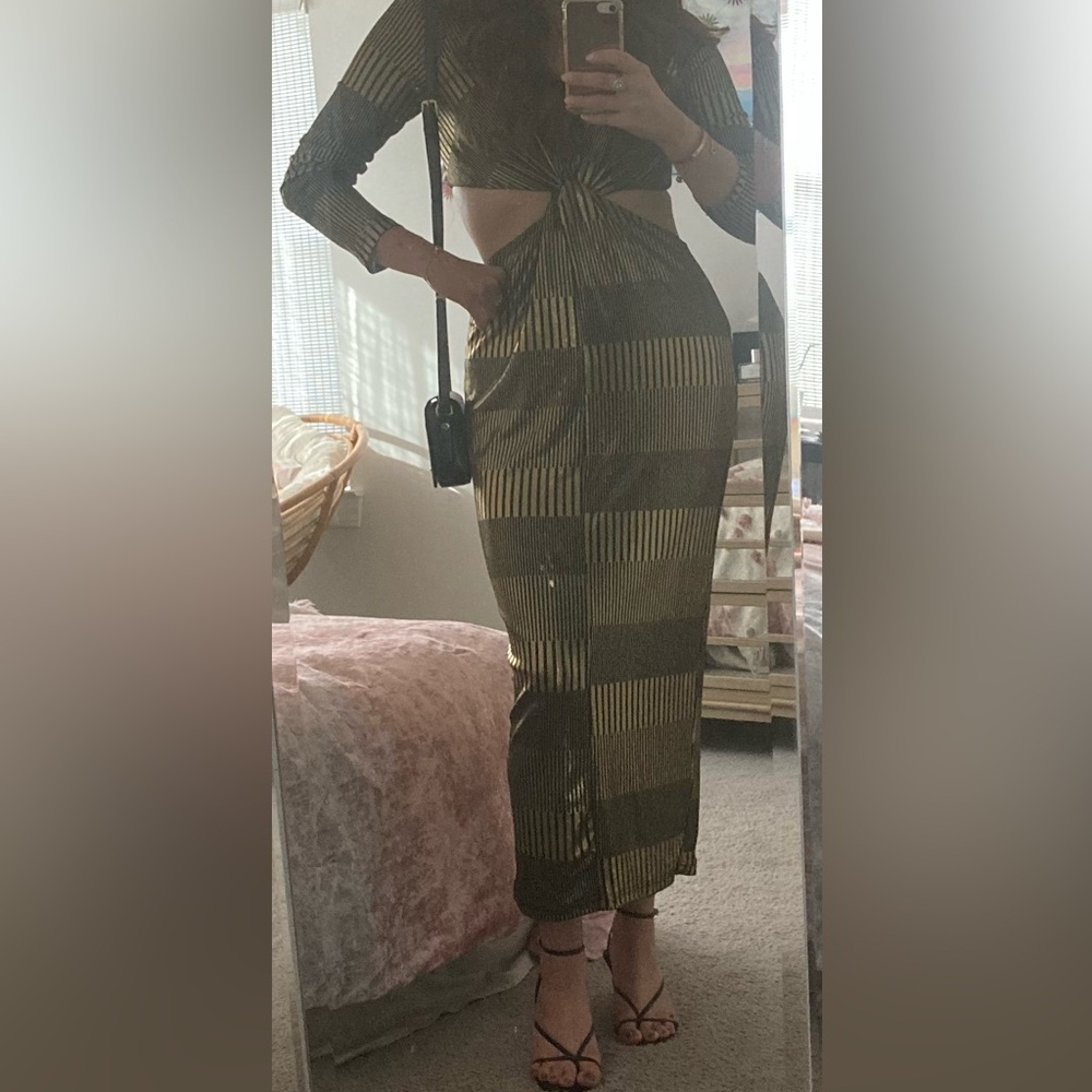 Lulu's Metallic Gold and Black Pencil Skirt